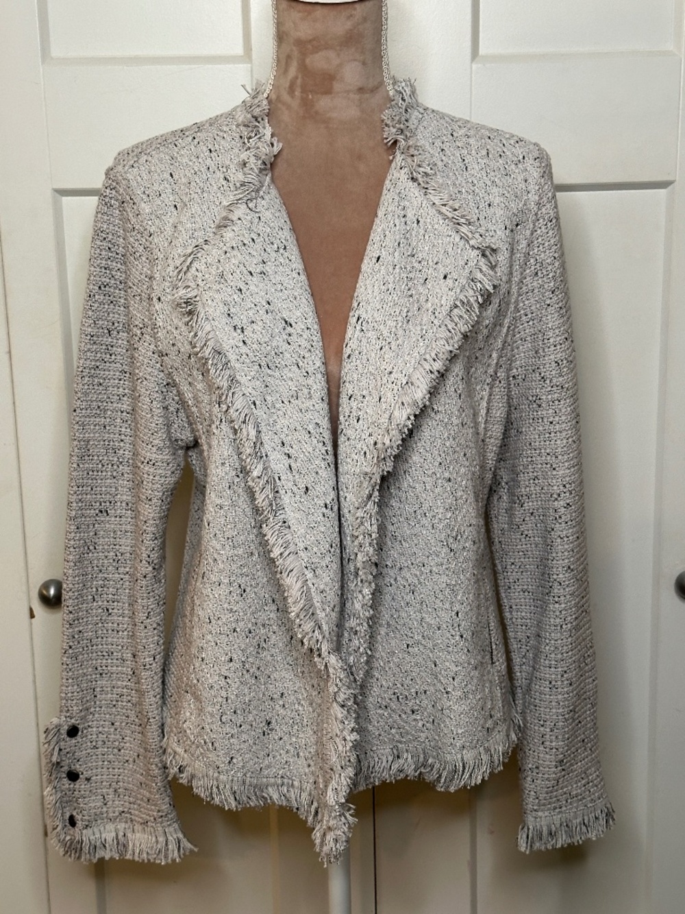 Nic + Zoe Fringe Mix Knit Jacket, Sugar Cookie, Sz L
